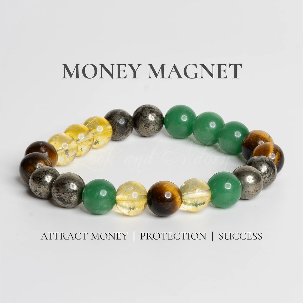 Astro-Gemstone Money Magnet Bracelet with Green and Yellow Beads for Attracting Prosperity
