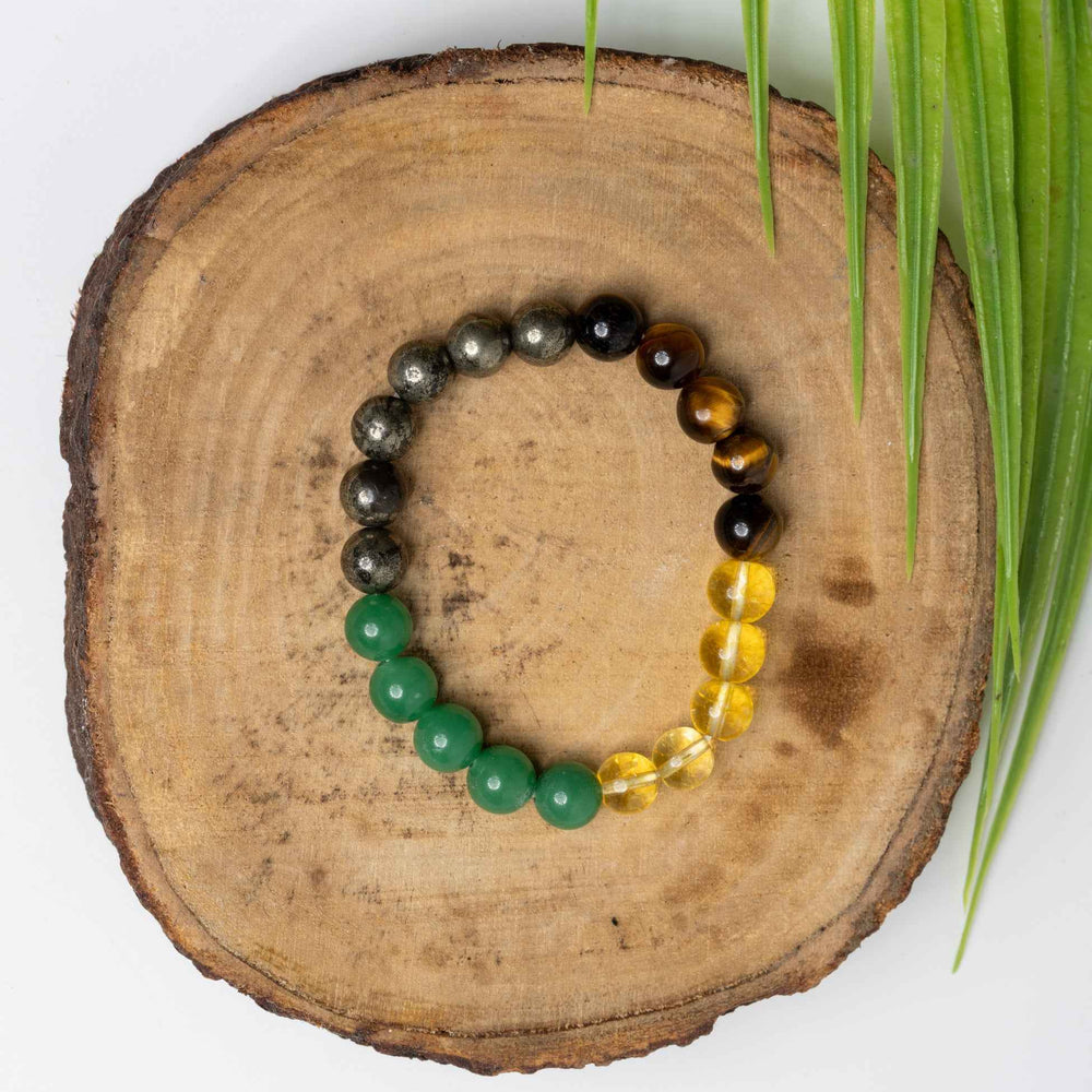 Astro-Gemstone money magnet bracelet with green, yellow, and black stones for attracting prosperity
