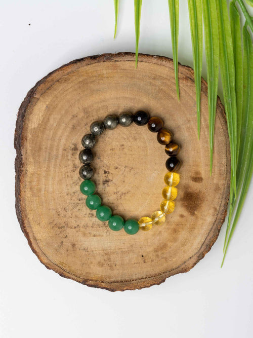 Astro-Gemstone money magnet bracelet with green, yellow, and black stones for attracting prosperity