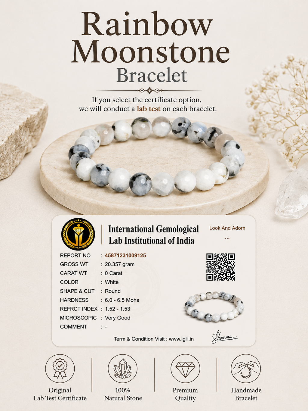 Rainbow Moonstone Bracelet LOOK AND ADORN - designed for you
