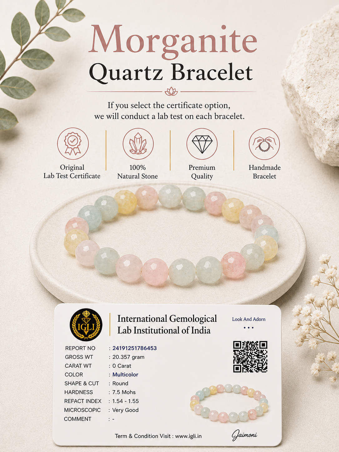 Morganite Quartz Bracelet LOOK AND ADORN - designed for you