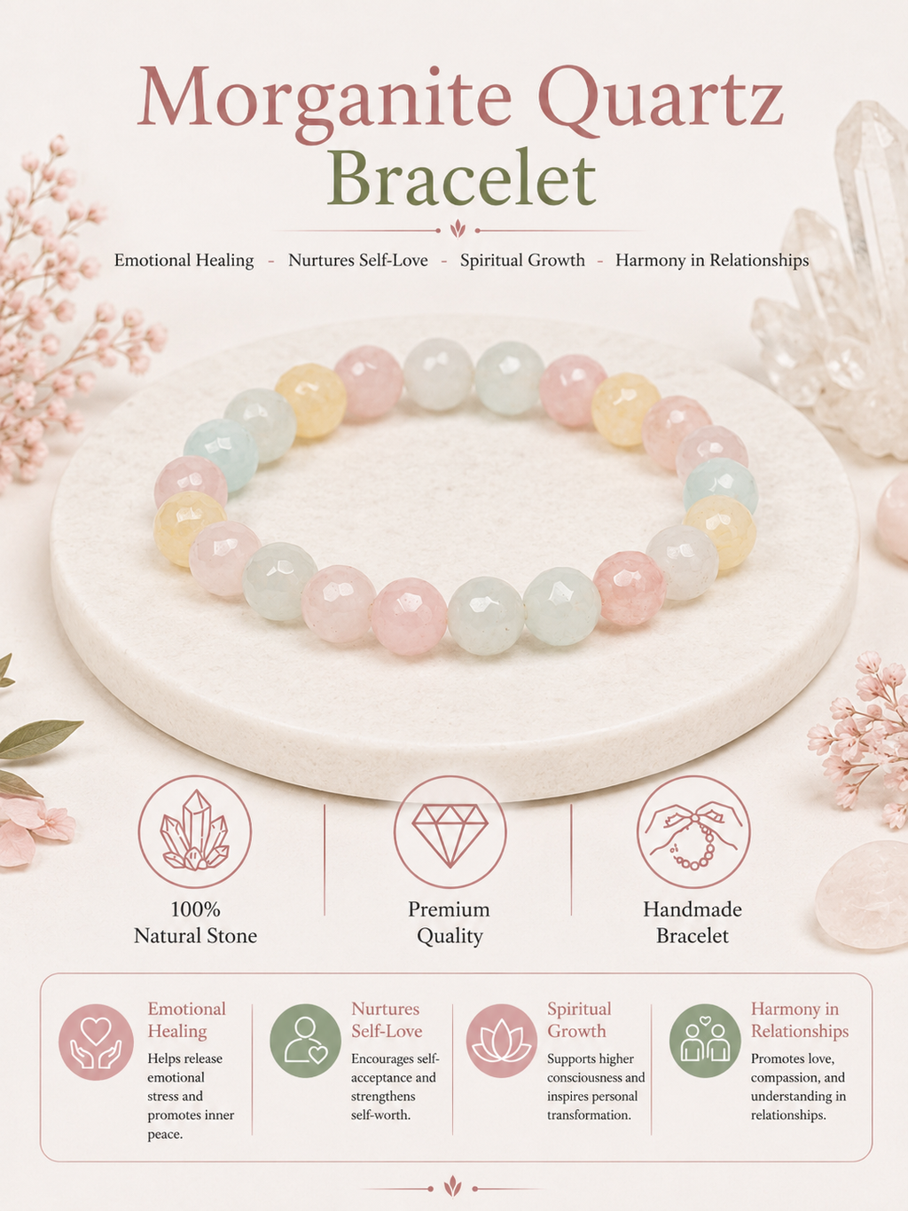 Morganite Quartz Bracelet LOOK AND ADORN - designed for you
