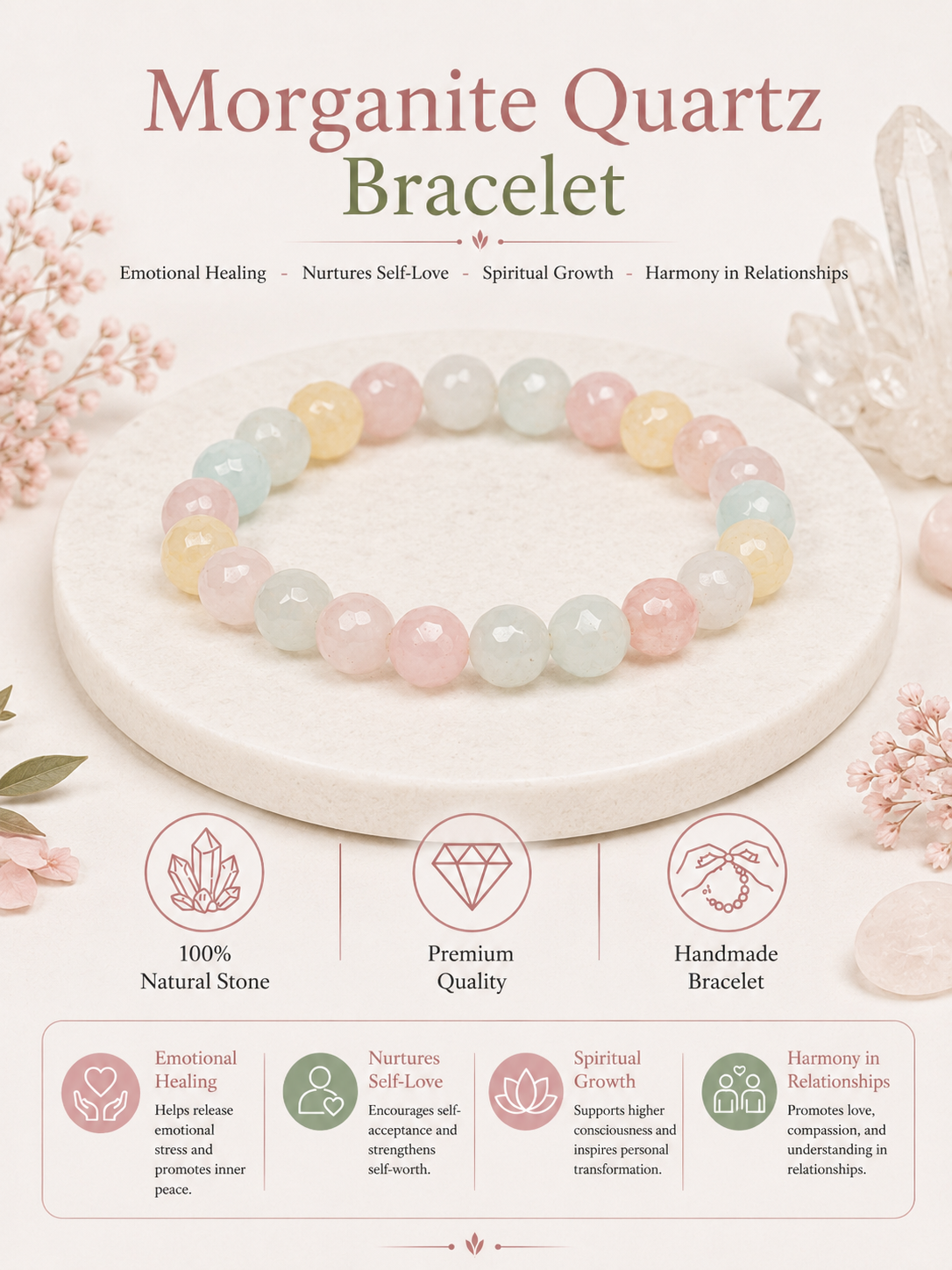 Morganite Quartz Bracelet LOOK AND ADORN - designed for you
