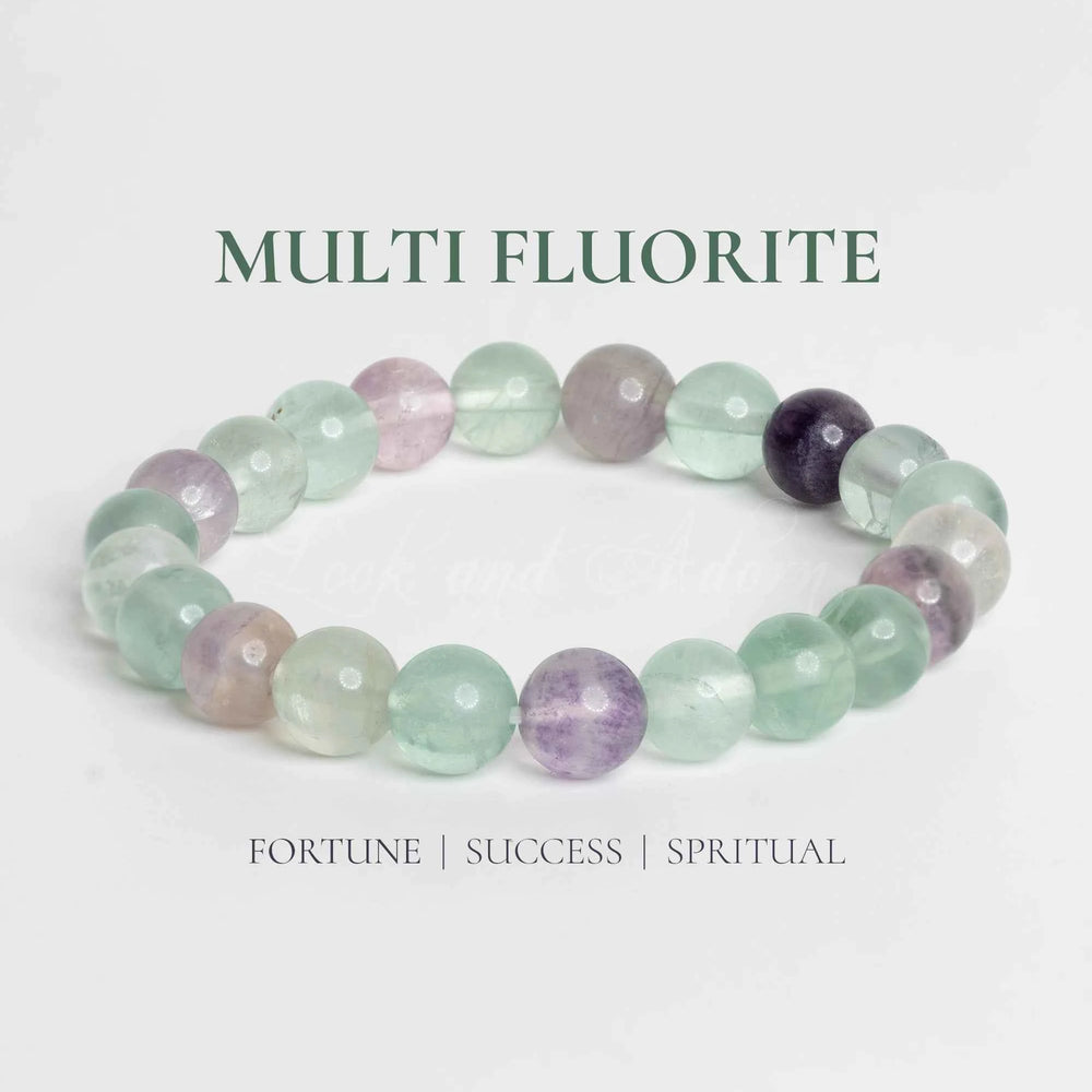 Multi Fluorite Beaded Bracelet from LOOK AND ADORN promoting fortune, success, and spirituality