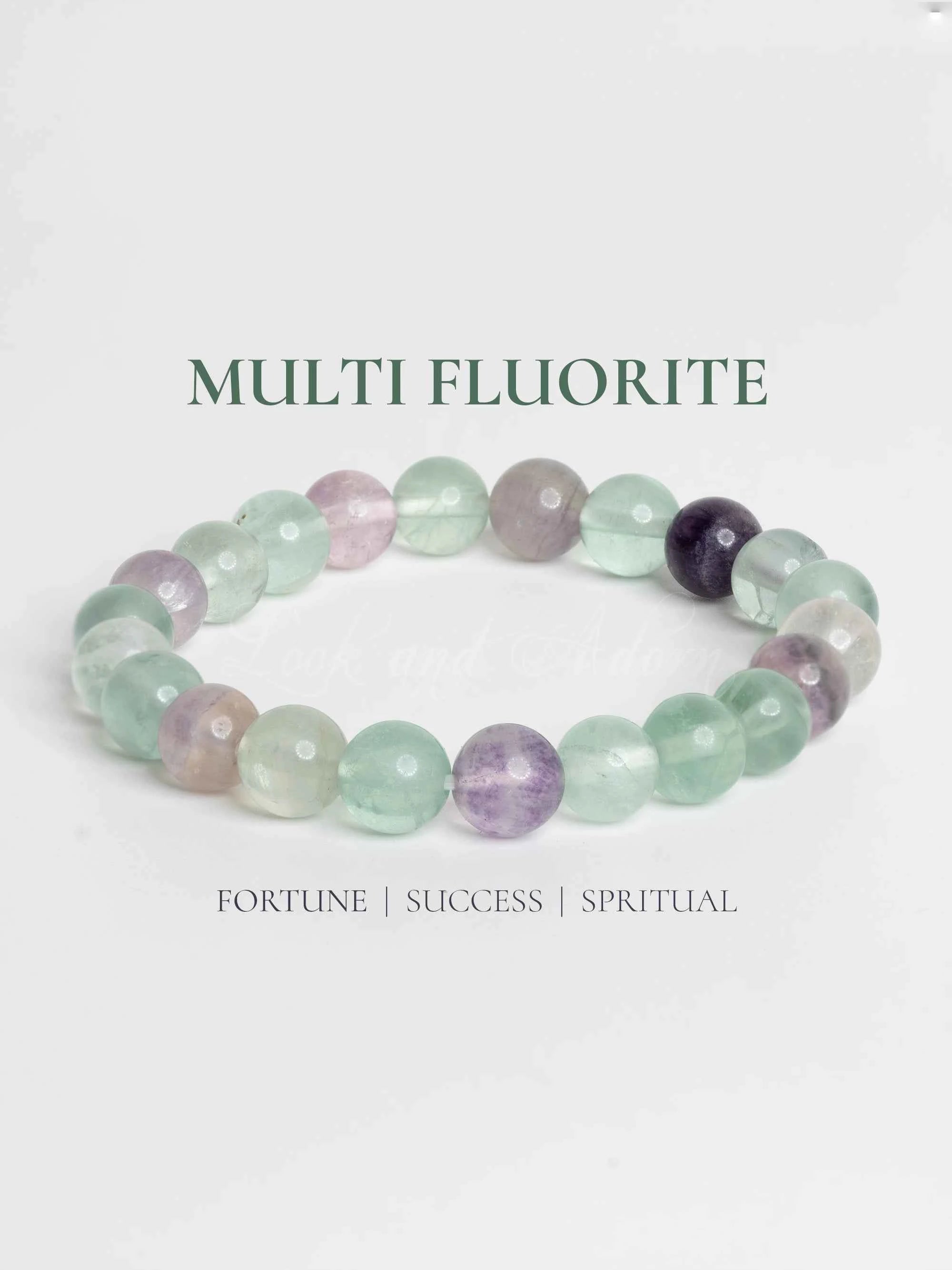 Multi Fluorite Beaded Bracelet from LOOK AND ADORN promoting fortune, success, and spirituality