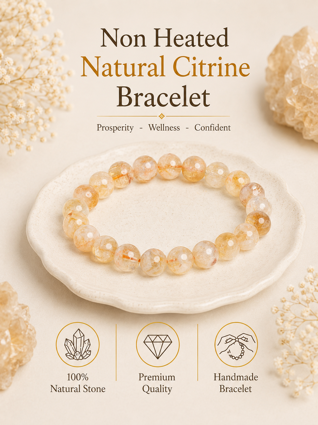 Natural Citrine Bracelet | Non Heated Premium AAA grade LOOK AND ADORN - designed for you