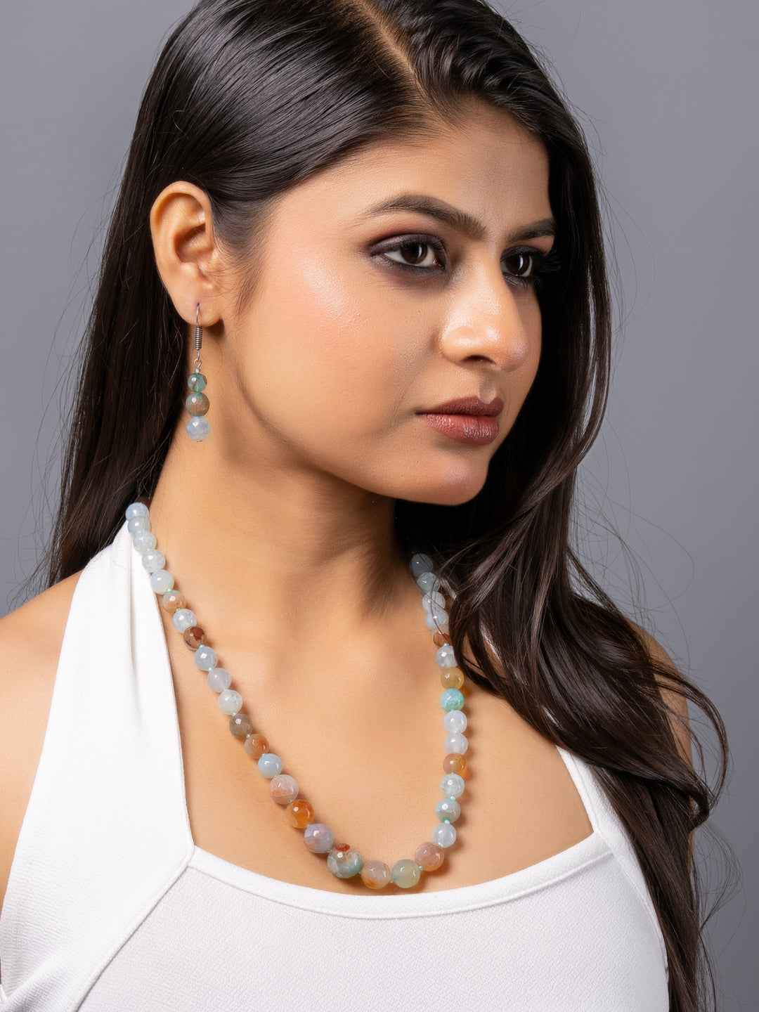 Handmade onyx necklace set with multicolored beads, featuring a stylish design perfect for elegant looks