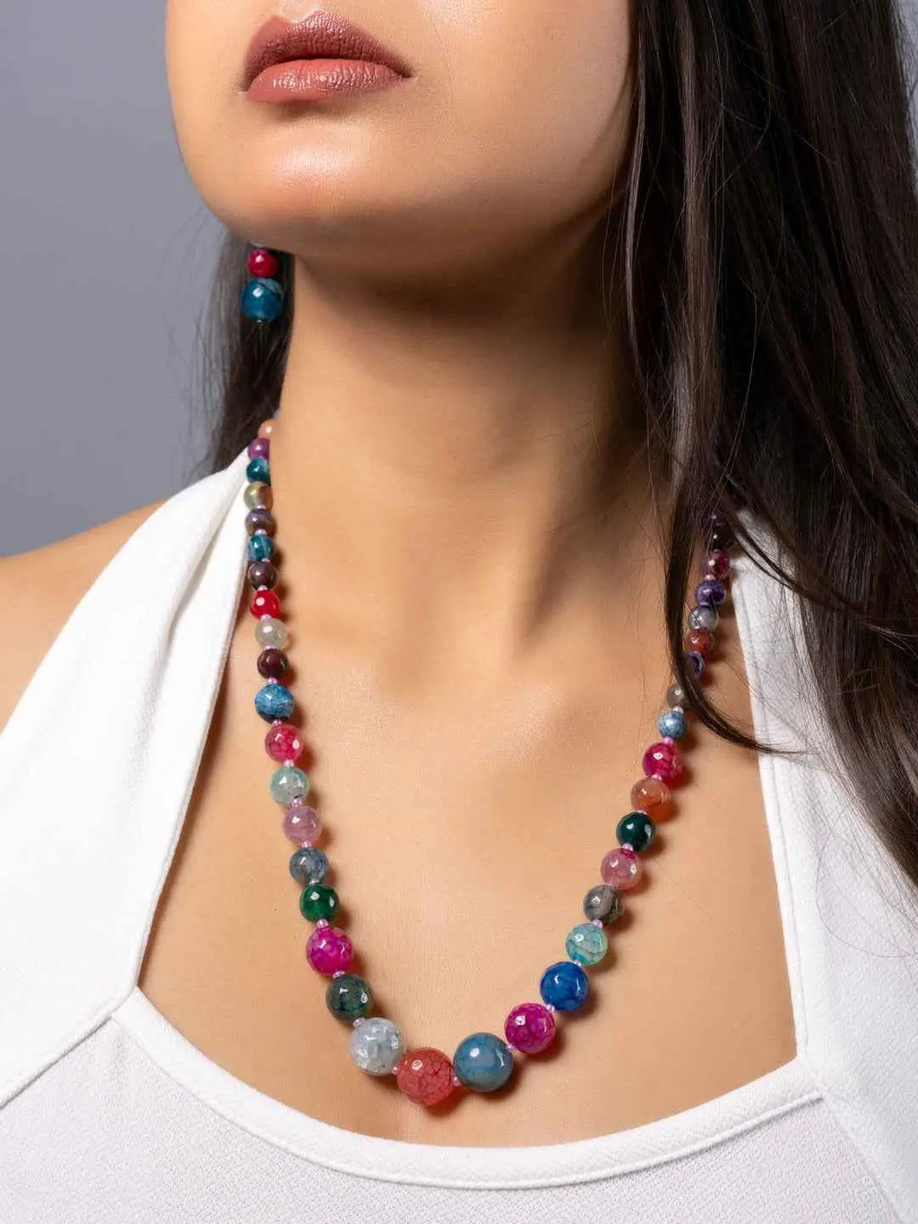 Handmade colorful gemstone necklace set featuring vibrant beads in assorted colors