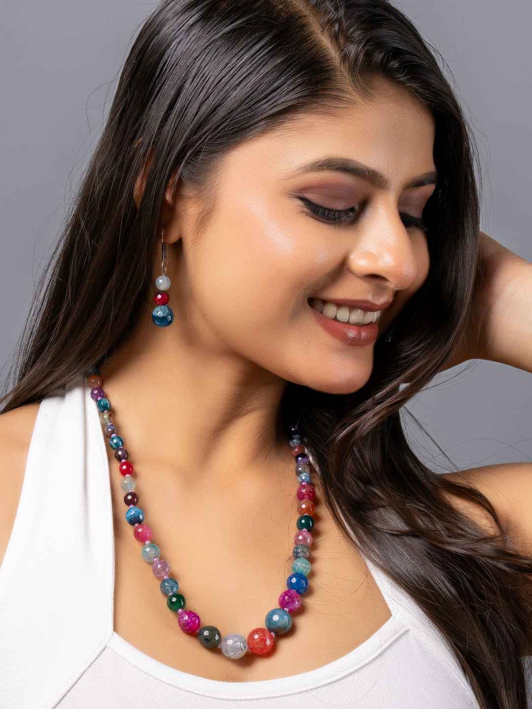 Colorful handmade onyx necklace set with vibrant beads, perfect for everyday wear