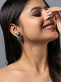 Oxidised earrings with intricate floral design in silver tone, perfect for elevating any outfit