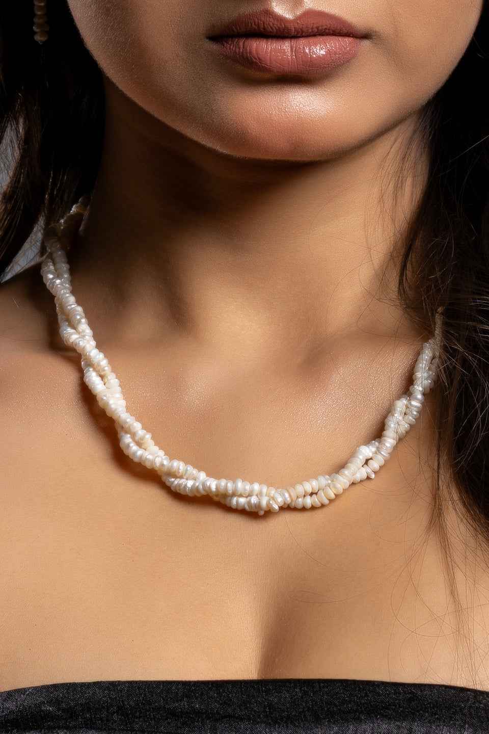 Handmade handmade jewellery pearl necklace set in white, featuring multiple strands for a layered look