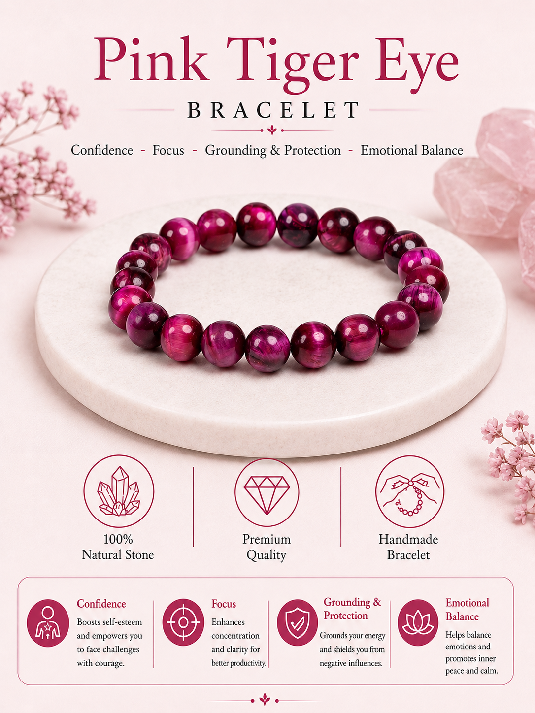 Pink Tiger Eye Bracelet LOOK AND ADORN - designed for you