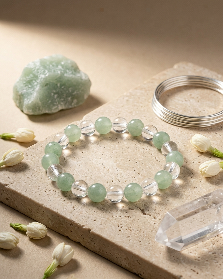 Green Aventurine Clear Quartz Bracelet LOOK AND ADORN - designed for you