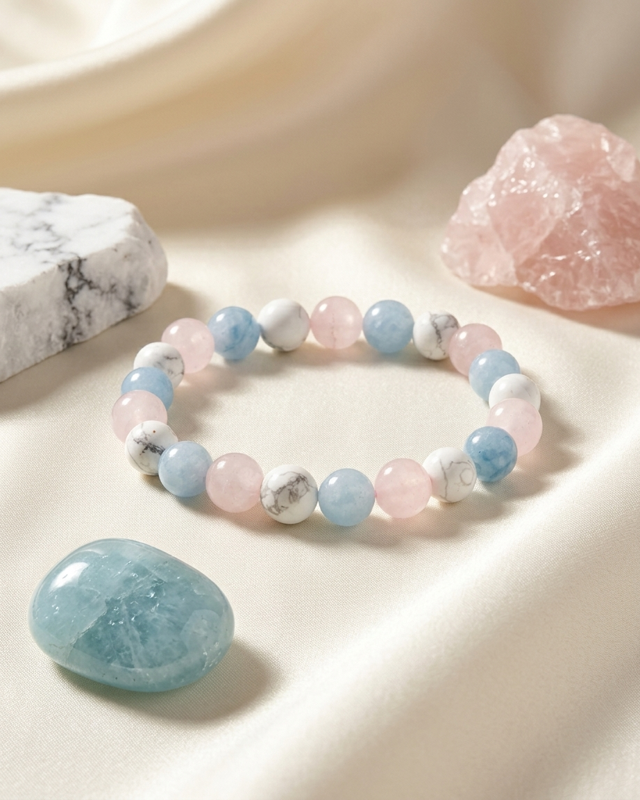 Aquamarine Rose Quartz Howlite Bracelet LOOK AND ADORN - designed for you