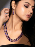 Handmade purple onyx necklace set featuring layered beads and matching earrings, perfect for elegant occasions