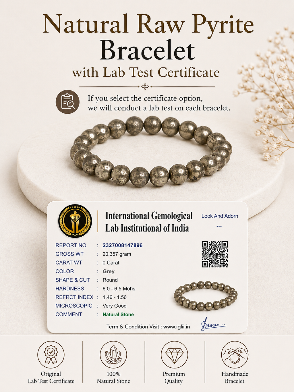 Natural Raw Pyrite Bracelet LOOK AND ADORN - designed for you