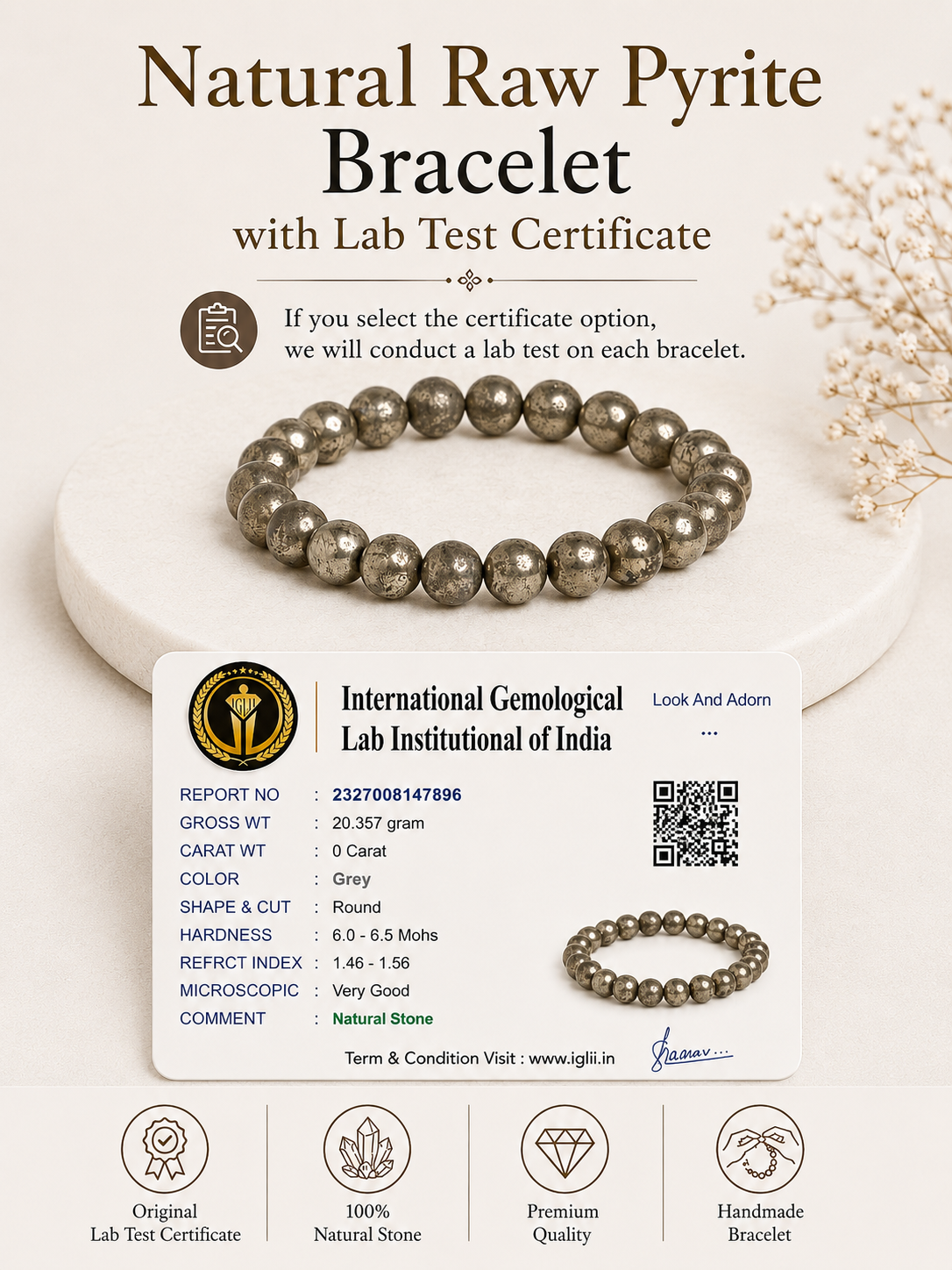 Natural Raw Pyrite Bracelet LOOK AND ADORN - designed for you