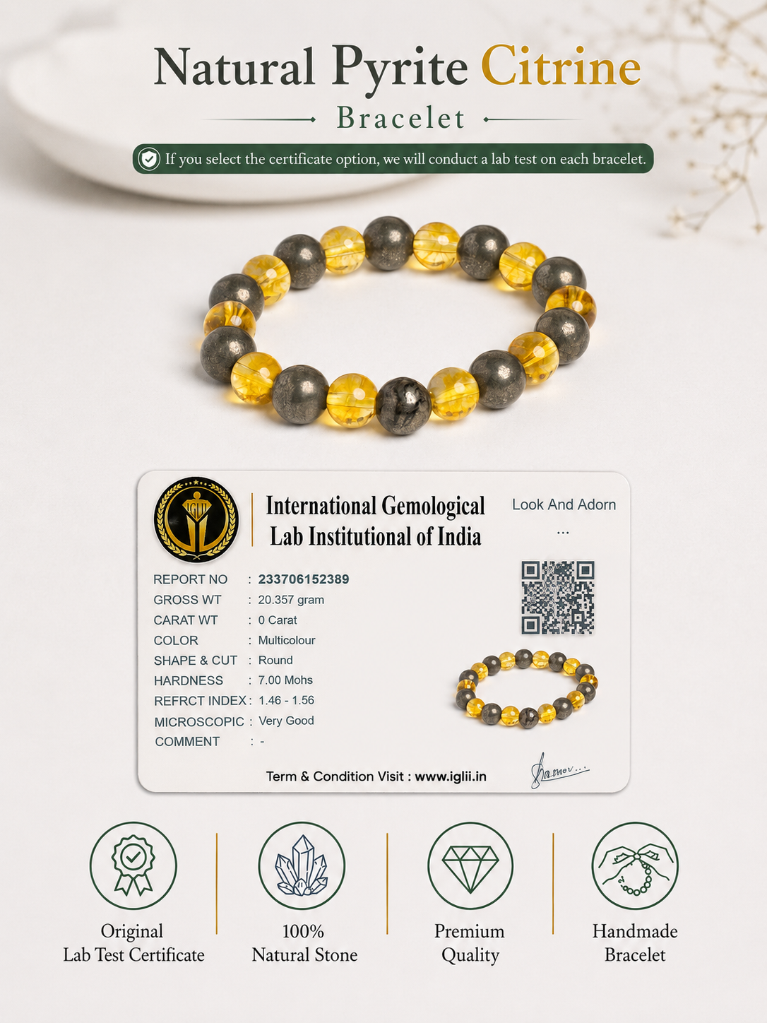 Natural Pyrite Citrine Bracelet LOOK AND ADORN - designed for you