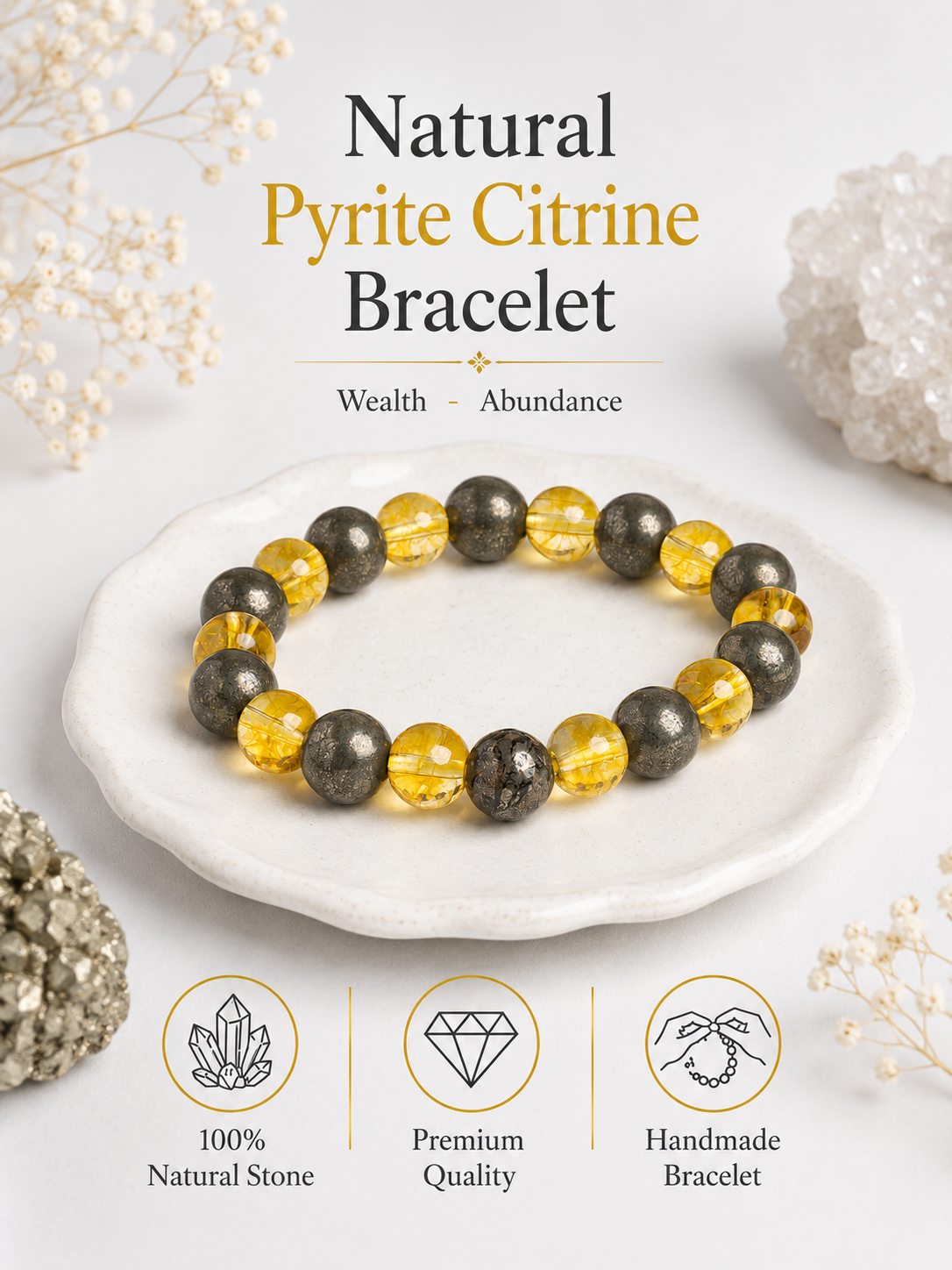 Natural Pyrite Citrine Bracelet LOOK AND ADORN - designed for you