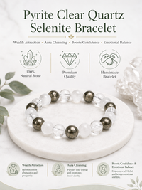 Pyrite Clear Quartz Raj Yog Bracelet with Selenite for Self-Recharge LOOK AND ADORN - designed for you