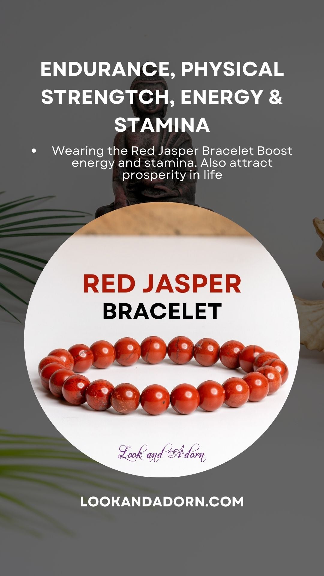 Red Jasper Bracelet by Look and Adorn designed to boost energy, stamina, and prosperity in life