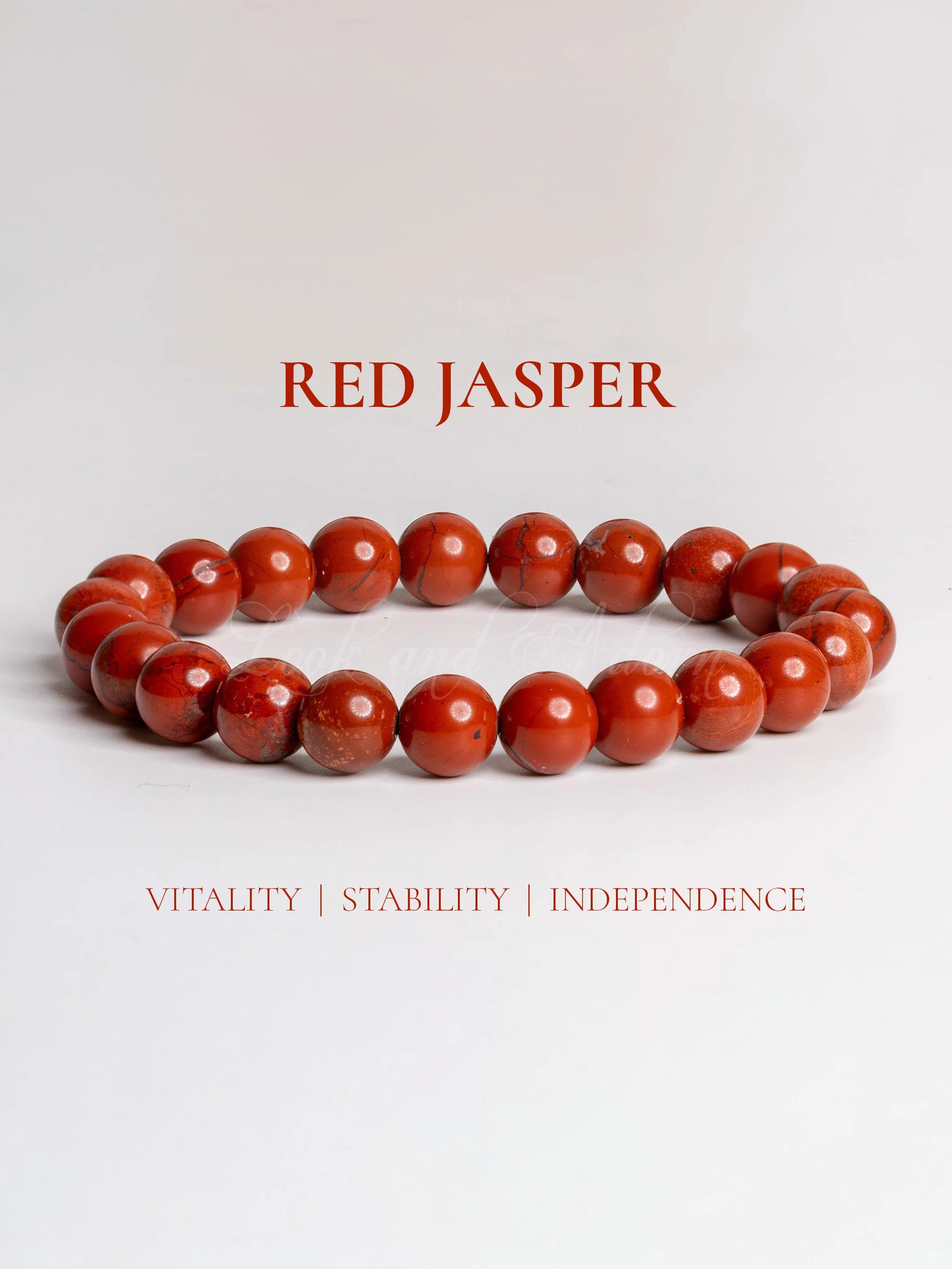 LOOK AND ADORN red jasper bracelet designed for vitality, stability, and independence