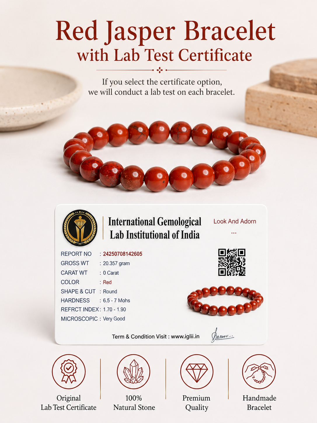 Natural Red Jasper Bracelet LOOK AND ADORN - designed for you