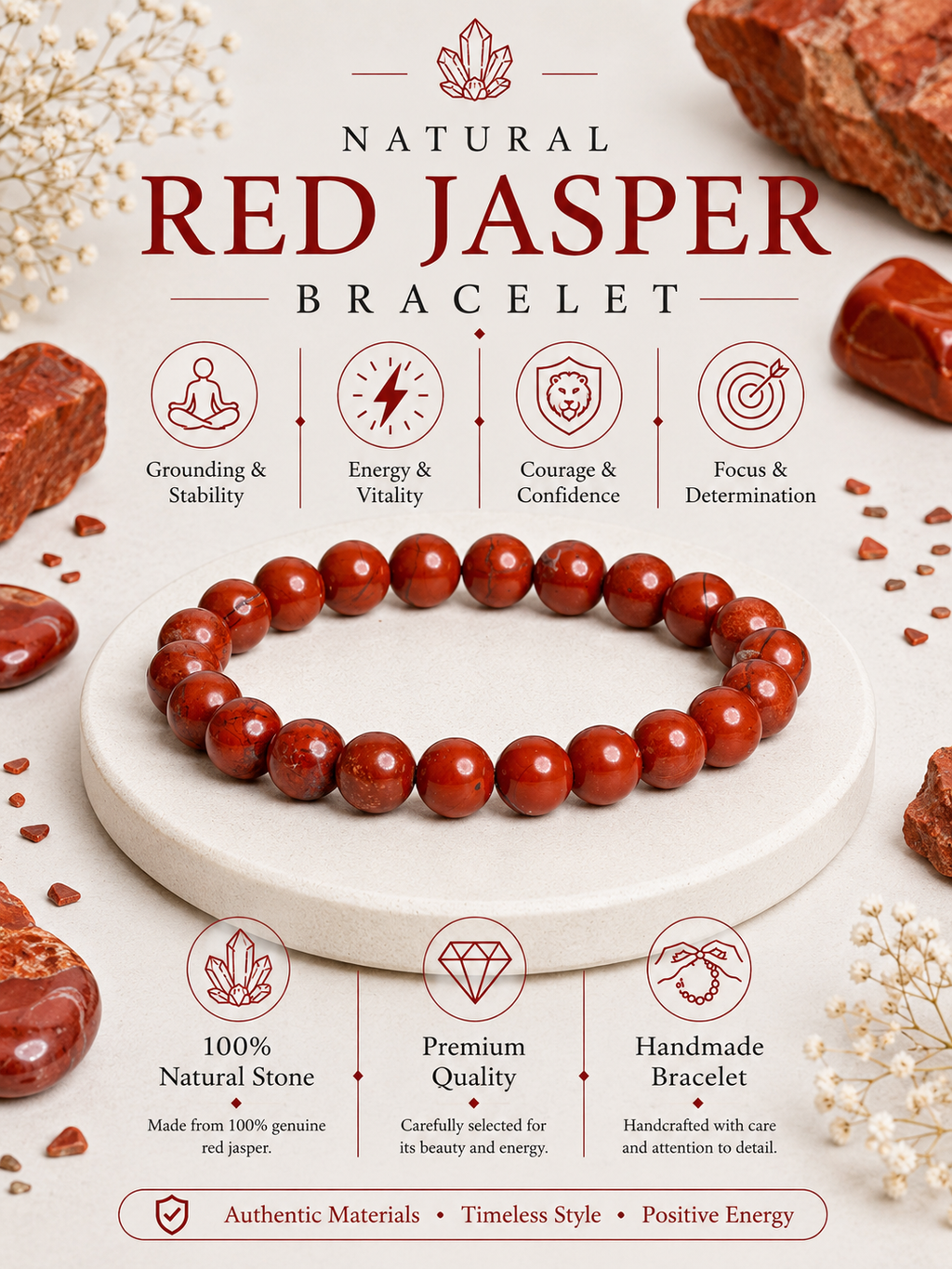 Natural Red Jasper Bracelet LOOK AND ADORN - designed for you