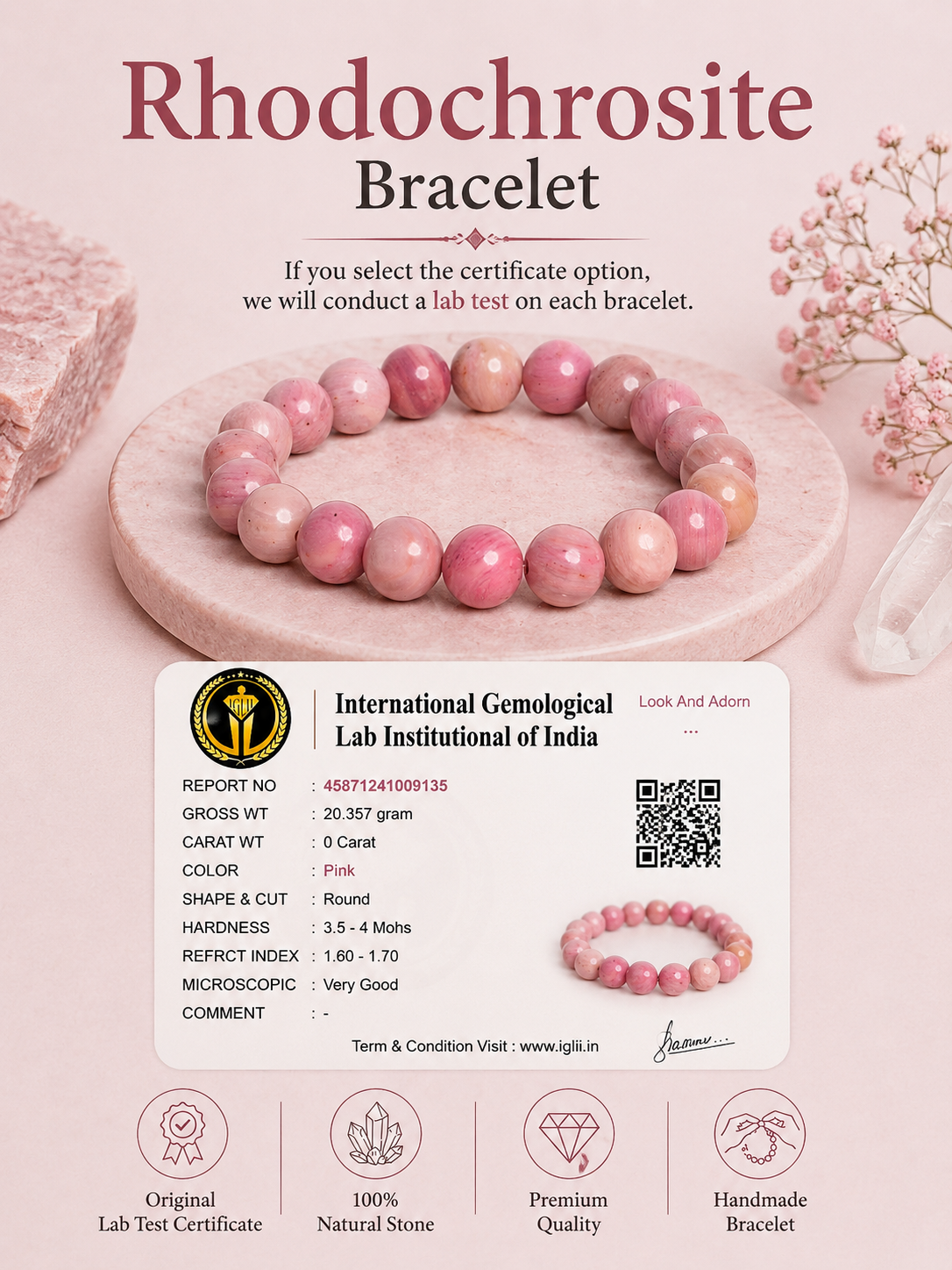 Rhodochrosite Bracelet LOOK AND ADORN - designed for you