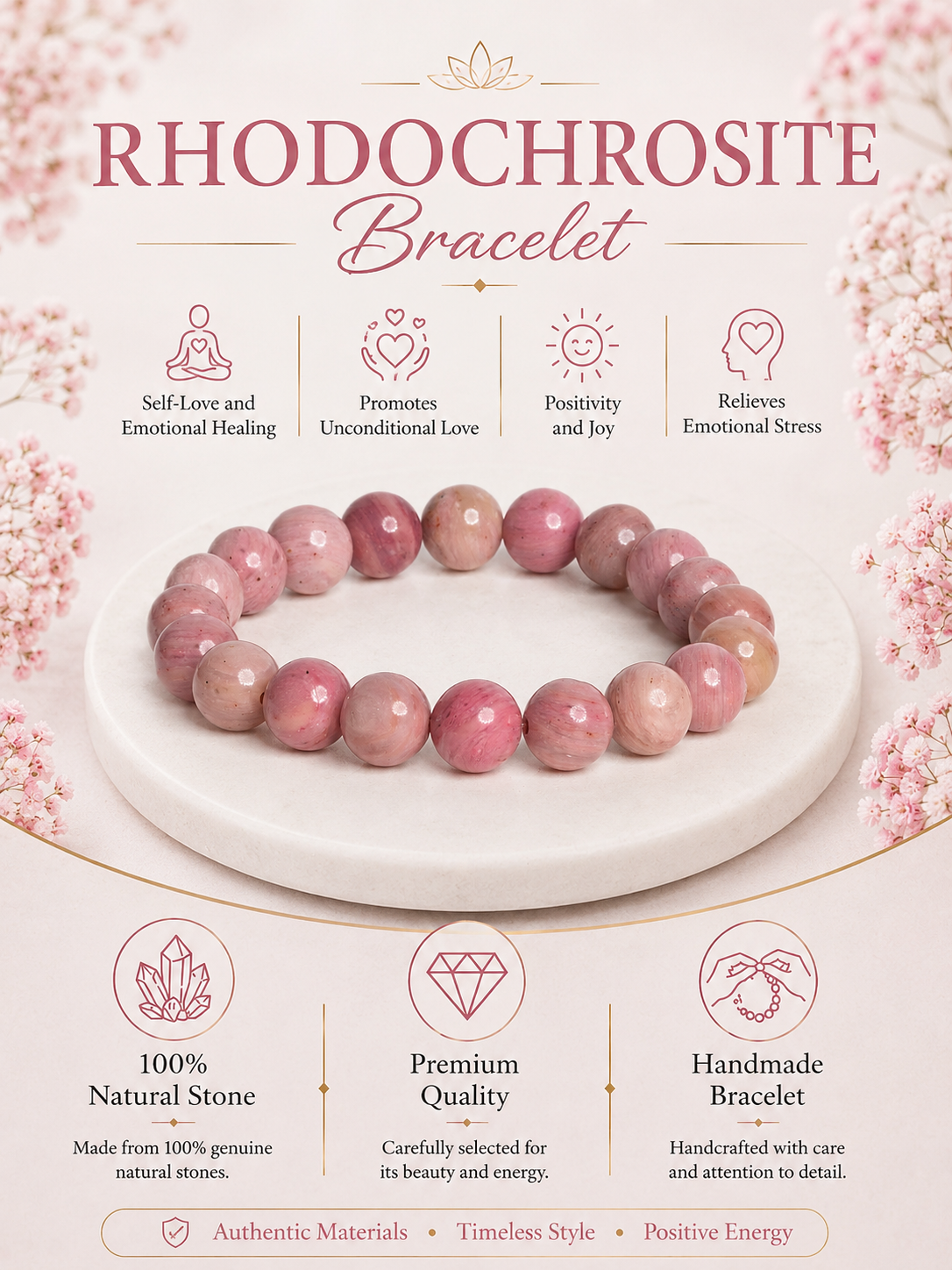 Rhodochrosite Bracelet LOOK AND ADORN - designed for you