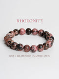 Rhodonite bracelet by LOOK AND ADORN showcasing pink and black gemstones for love and relationship manifestations