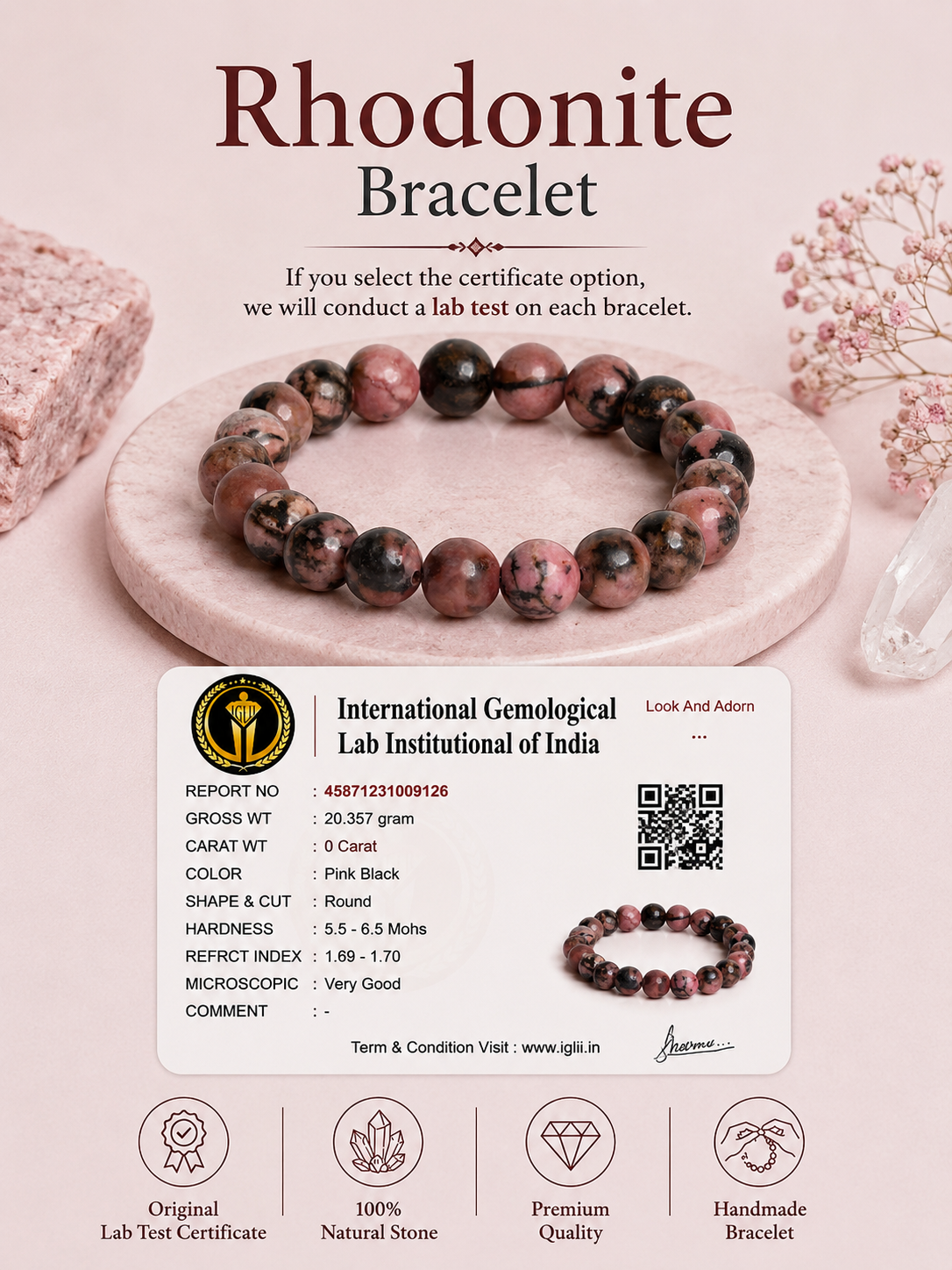 Rhodonite Bracelet LOOK AND ADORN - designed for you