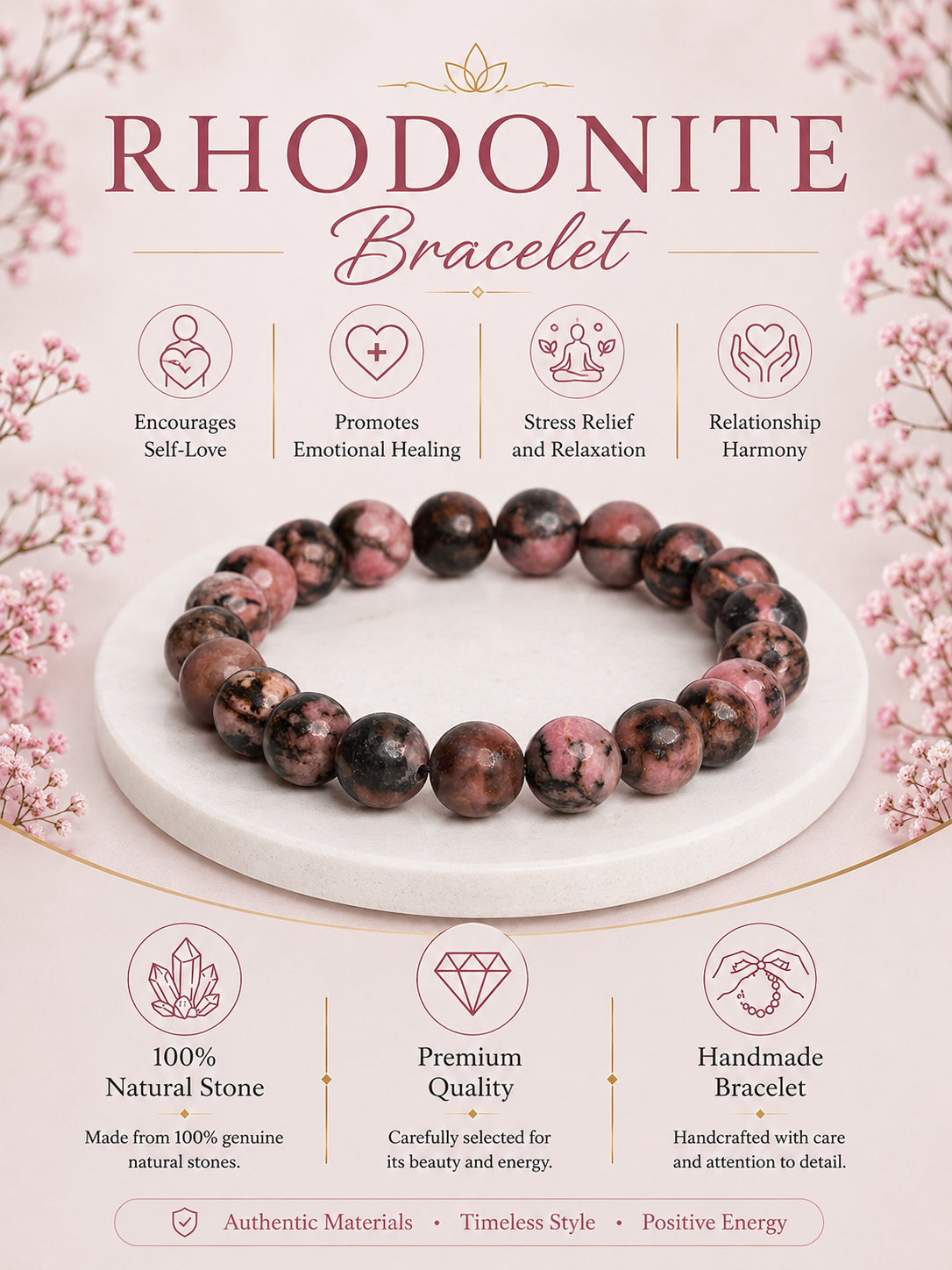 Rhodonite Bracelet LOOK AND ADORN - designed for you