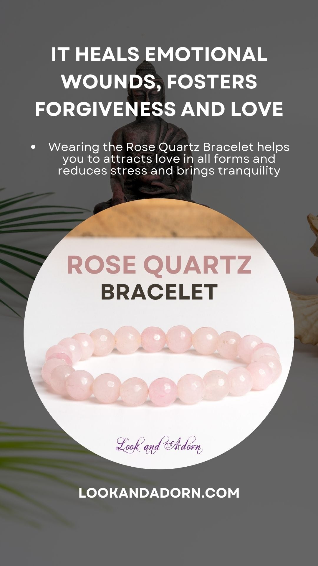 LOOK AND ADORN rose quartz stone bracelet designed to attract love and promote emotional healing