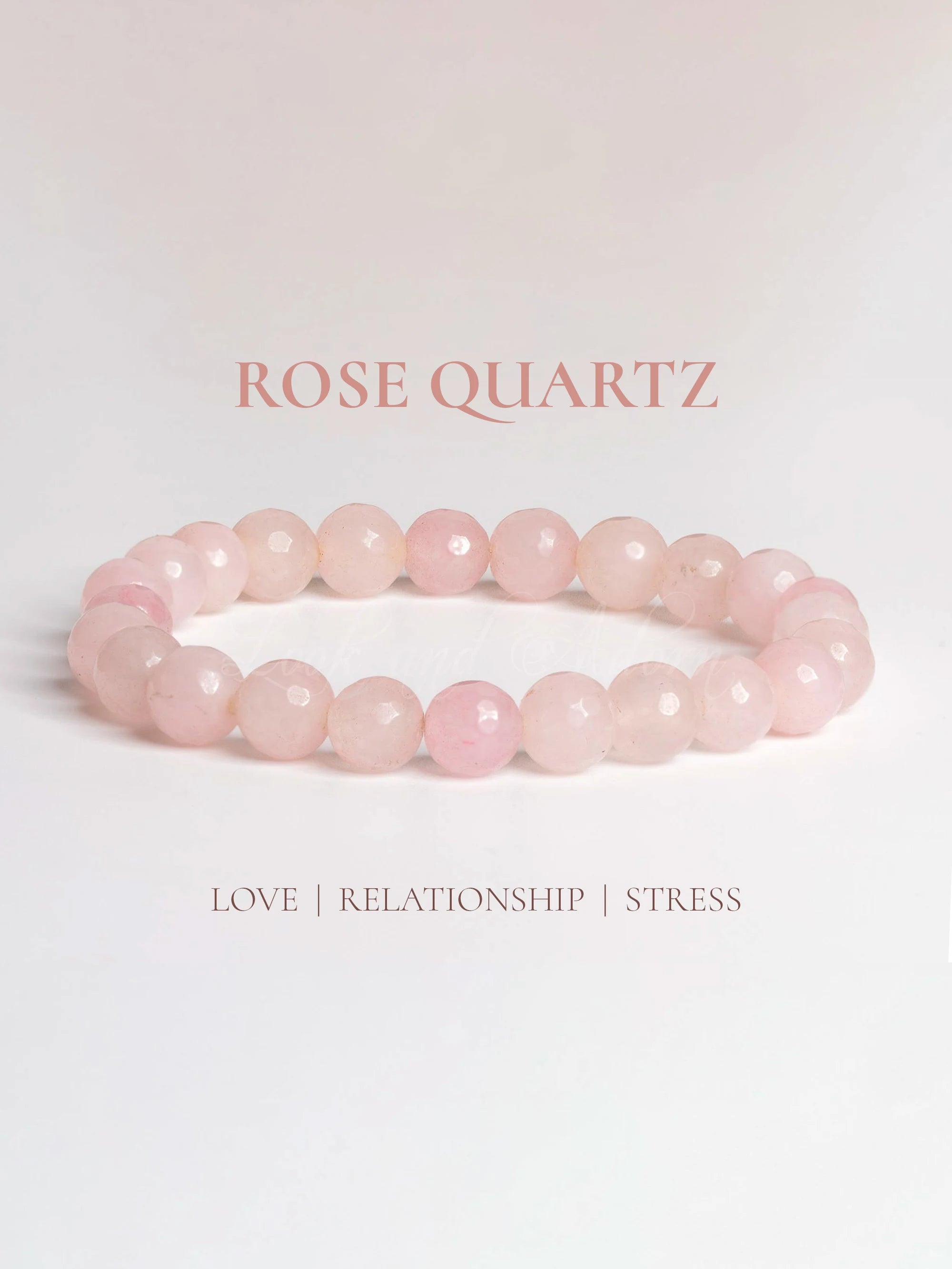Elegant rose quartz stone bracelet, promoting love and emotional healing with a soothing pink hue