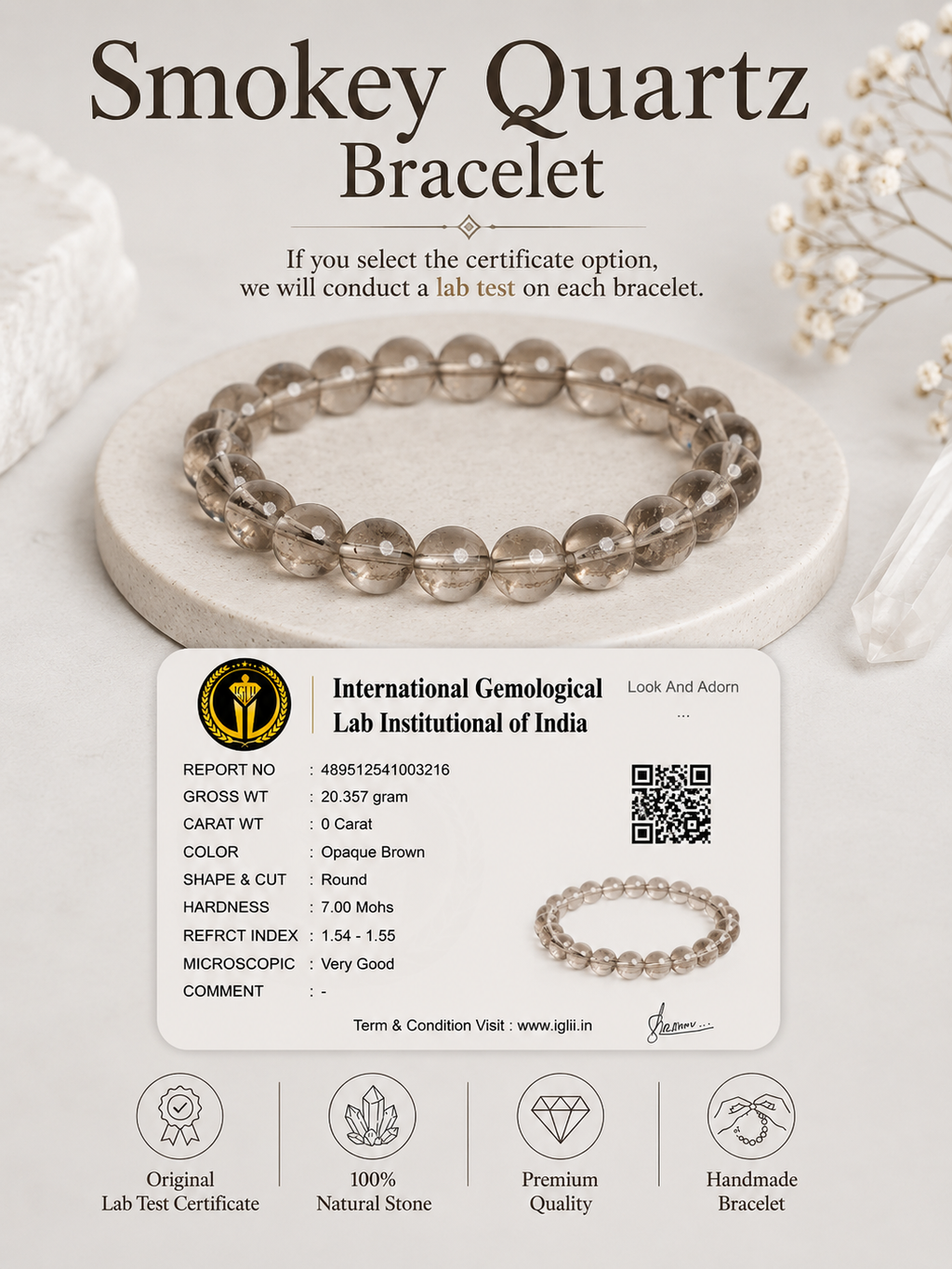 Smokey Quartz Bracelet LOOK AND ADORN - designed for you
