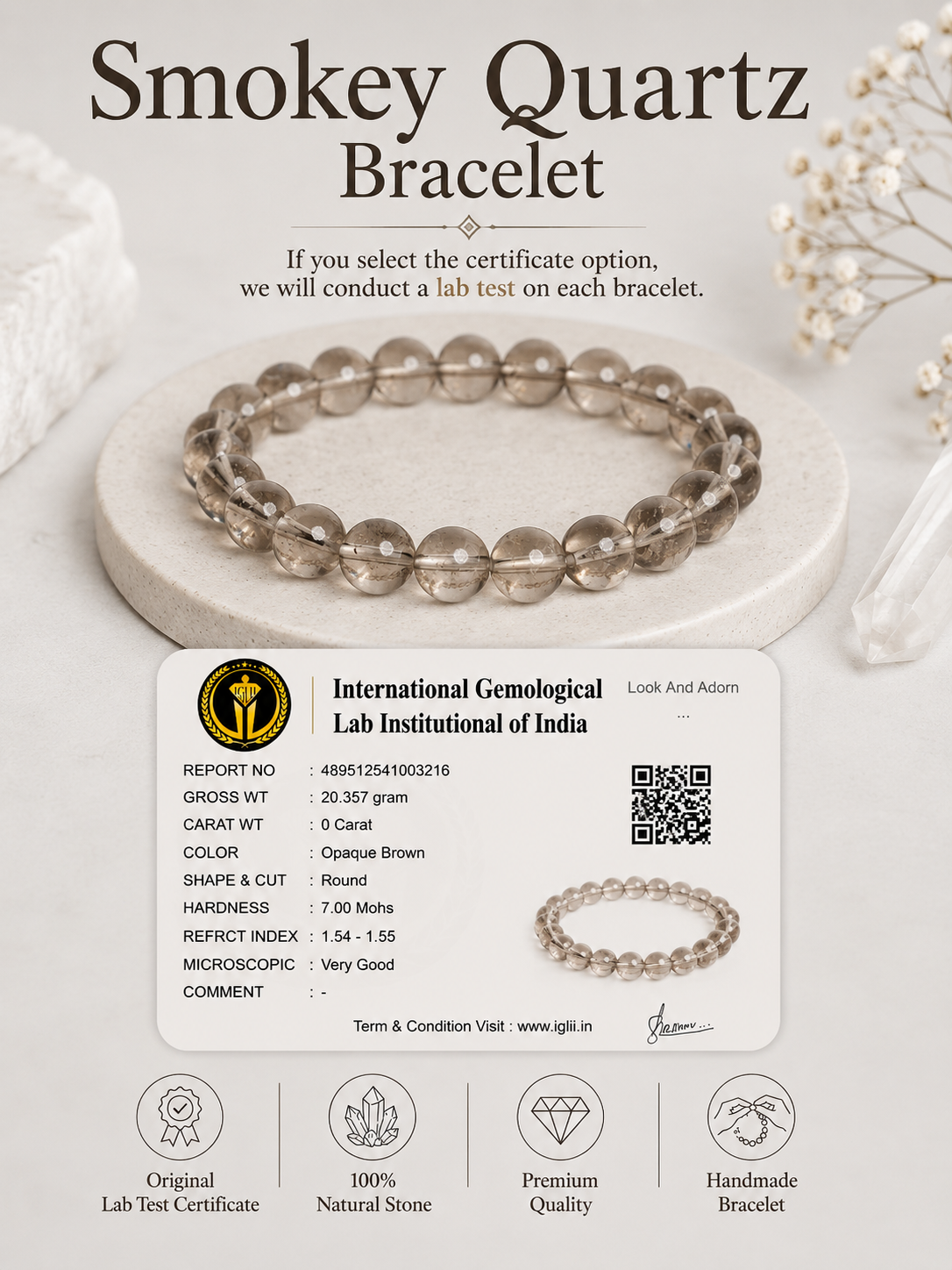 Smokey Quartz Bracelet LOOK AND ADORN - designed for you