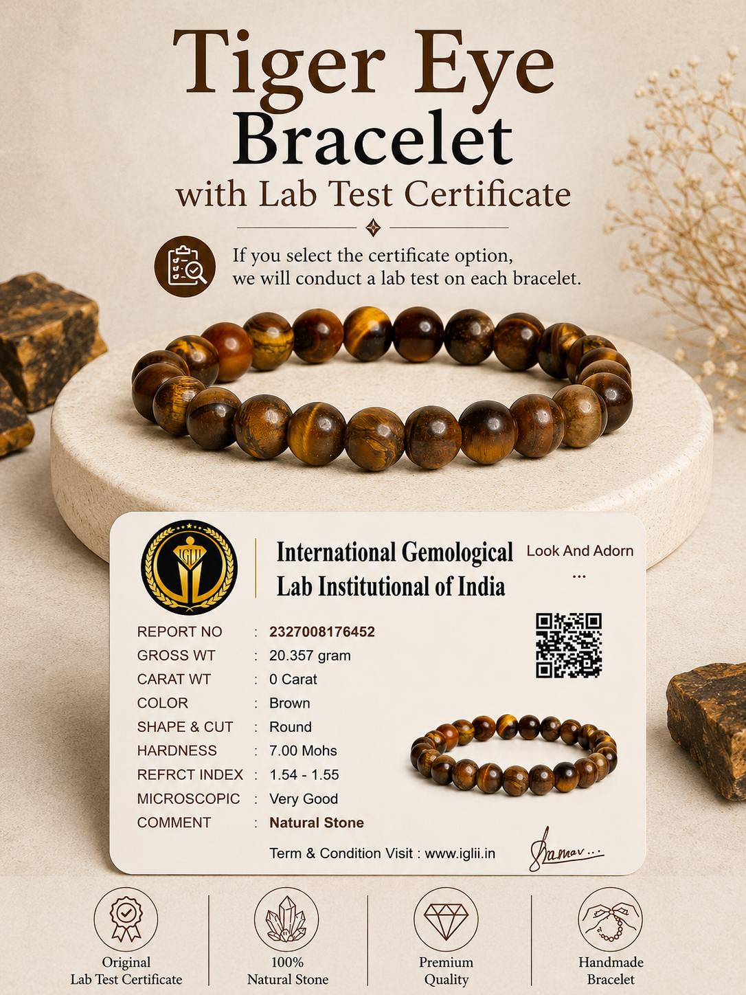Natural Tiger Eye Bracelet LOOK AND ADORN - designed for you