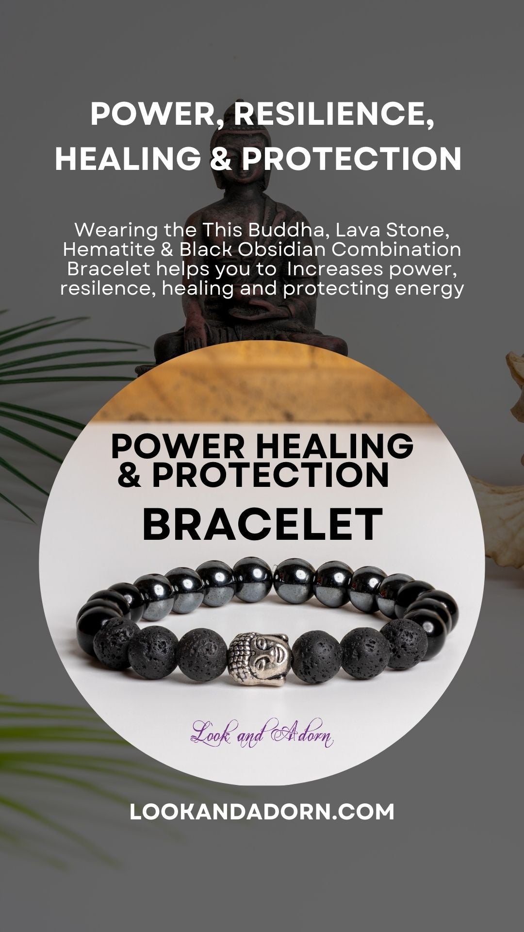 Triple protection Bracelet featuring Lava Stone, Hematite, and Black Obsidian for resilience and healing