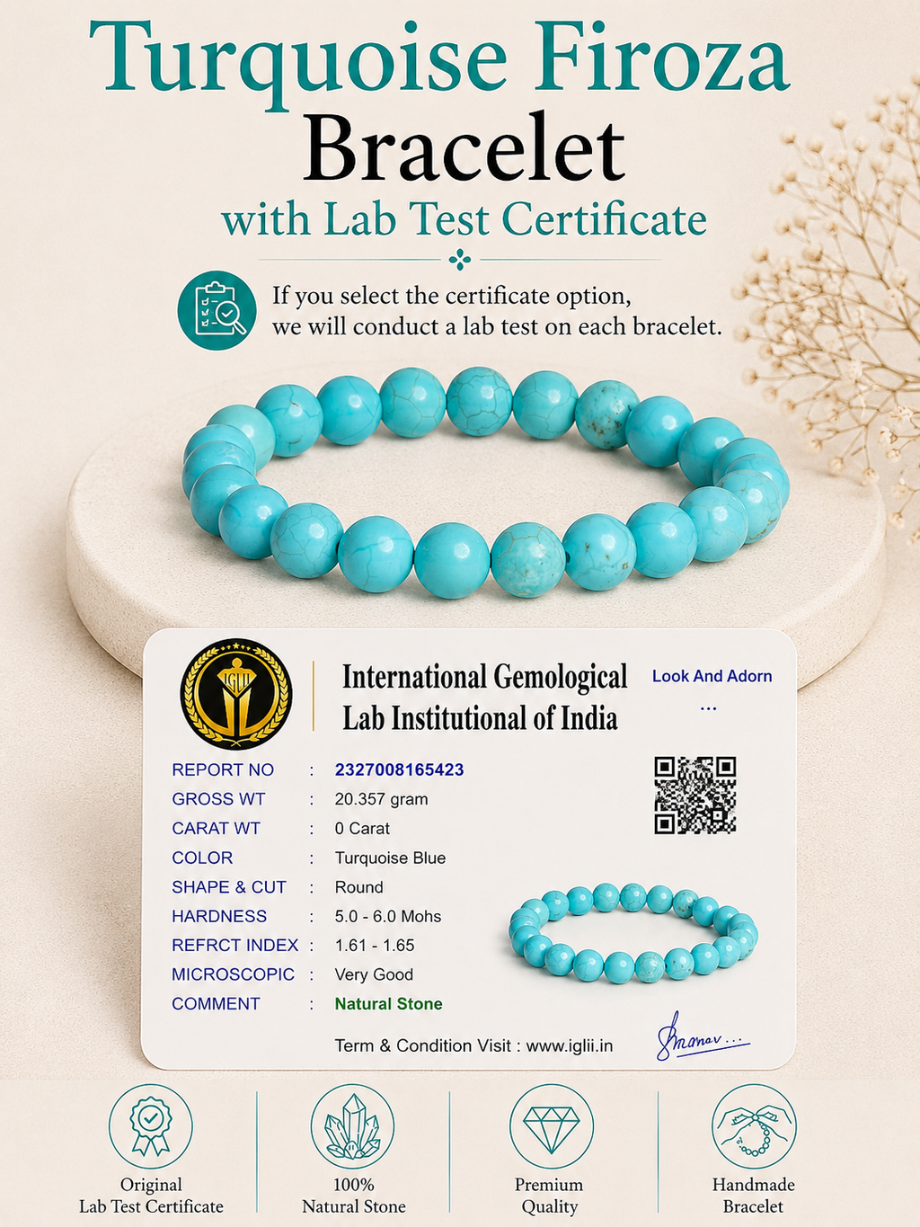 Natural Turquoise Firoza Stone Bracelet LOOK AND ADORN - designed for you