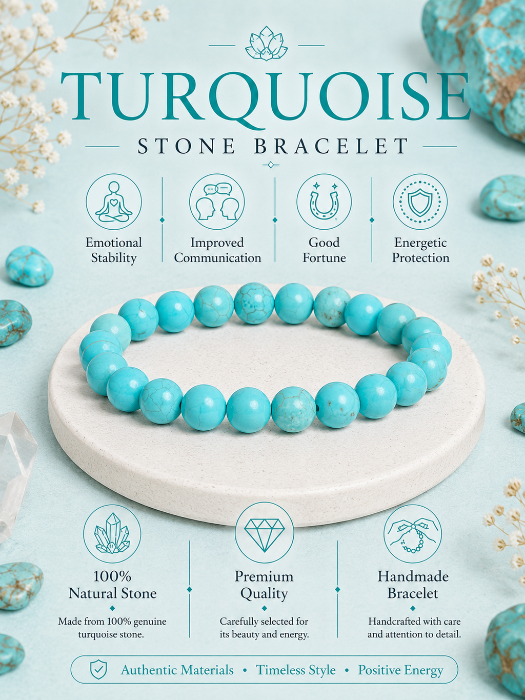 Natural Turquoise Firoza Stone Bracelet LOOK AND ADORN - designed for you