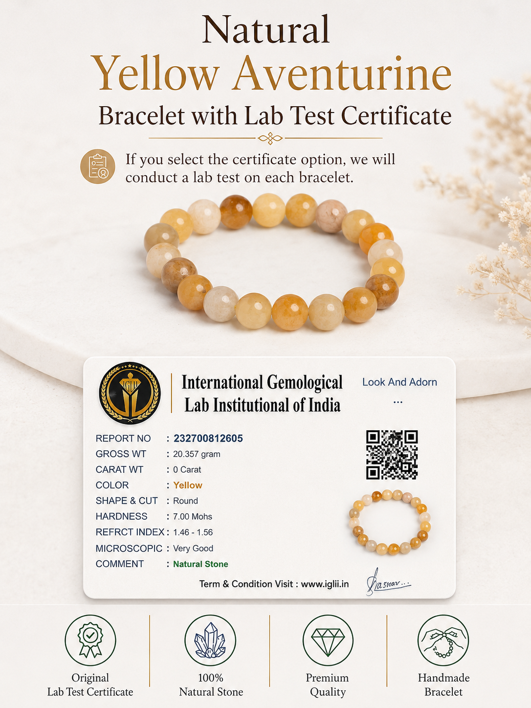 Natural Yellow Aventurine Bracelet LOOK AND ADORN - designed for you
