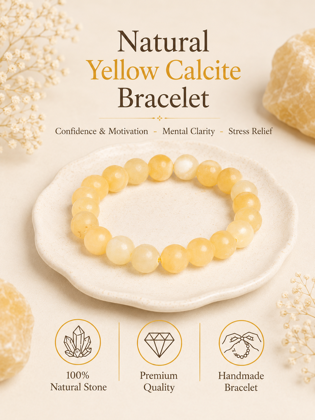 Natural Yellow Calcite Bracelet | Premium AAA grade LOOK AND ADORN - designed for you