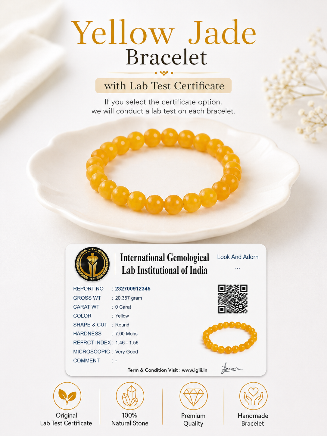 Yellow Jade Bracelet LOOK AND ADORN - designed for you