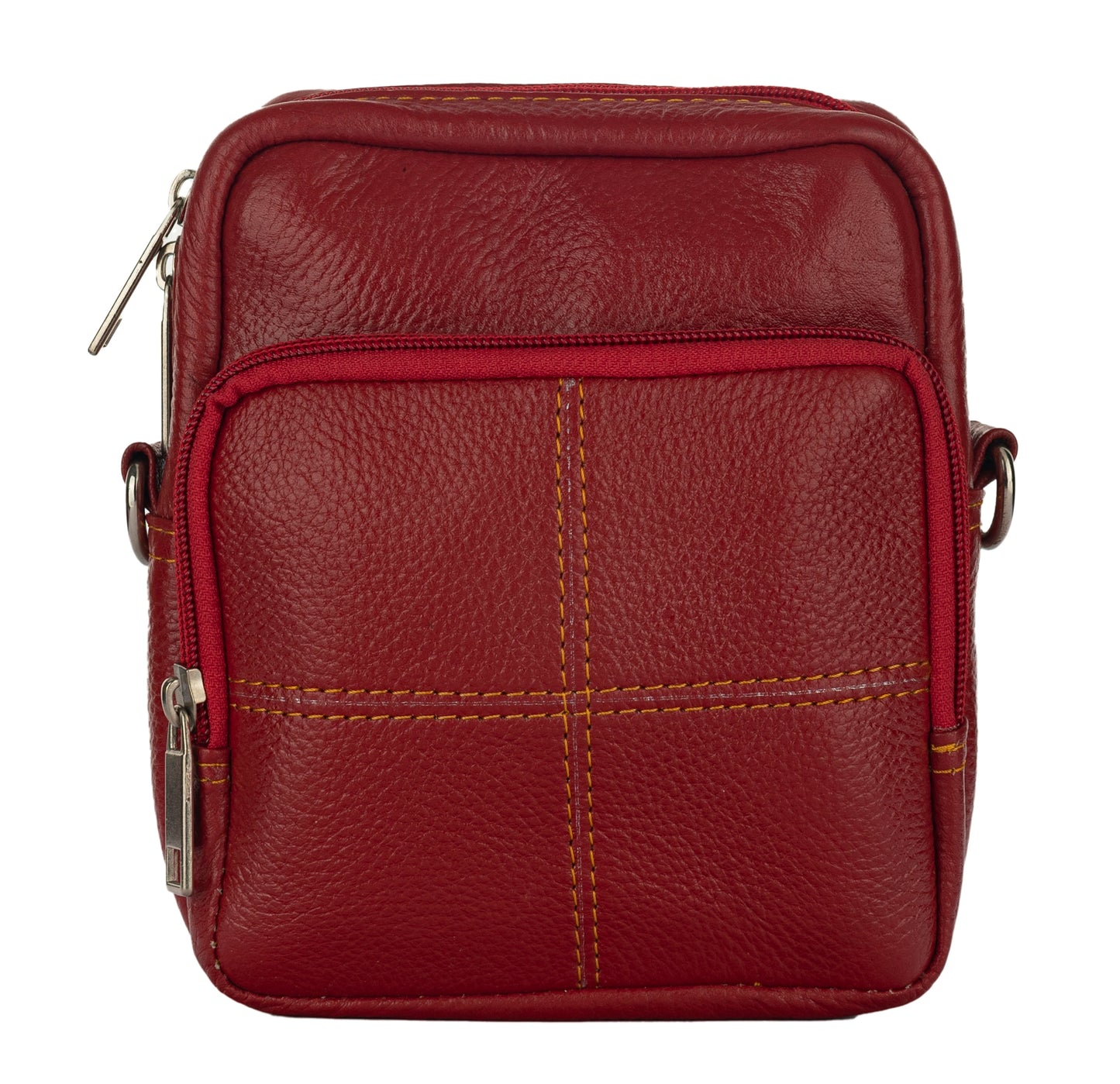 प्योर लेदर यूनिसेक्स रेड क्रॉस बॉडी स्लिंग कम कमर मैसेंजर बैग (7*8)