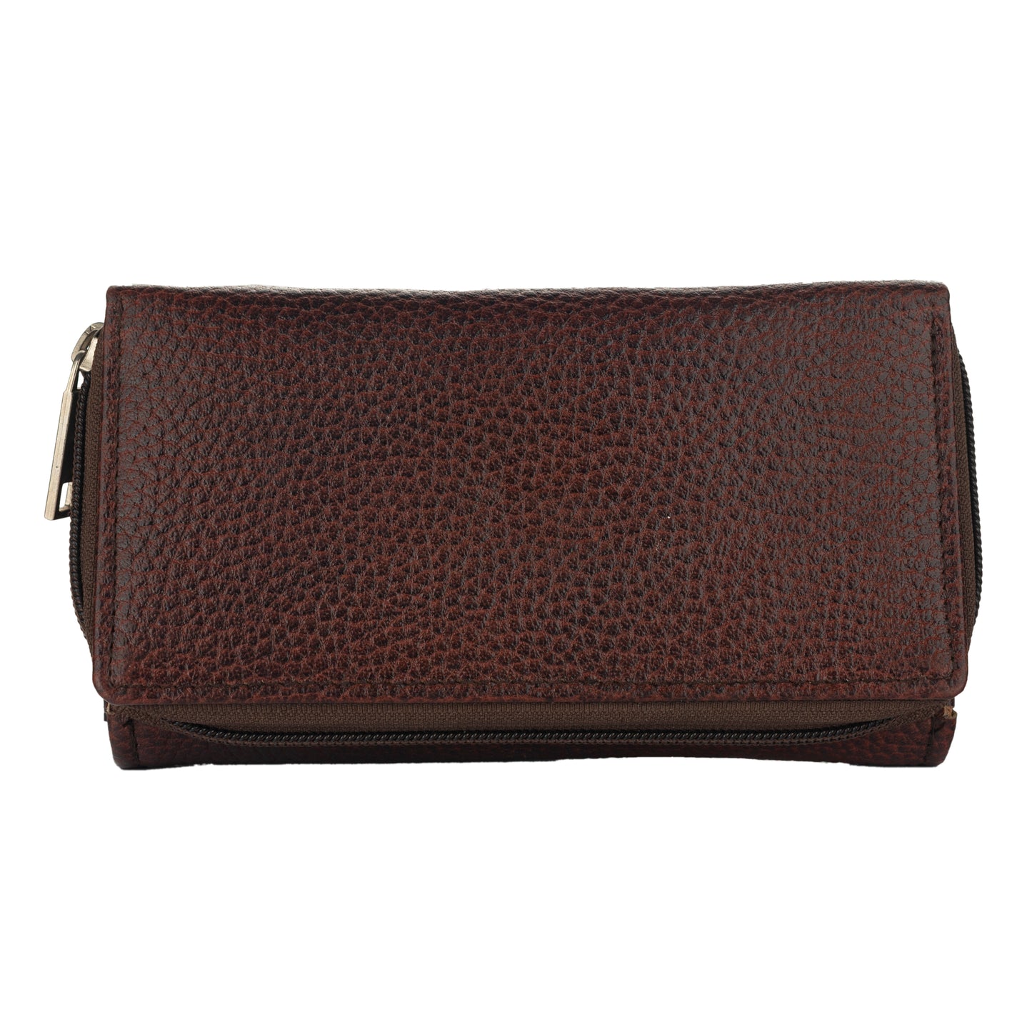 Shantiniketan Pure Leather Brown Double Flip Clutch Handbag (6*3) for Women