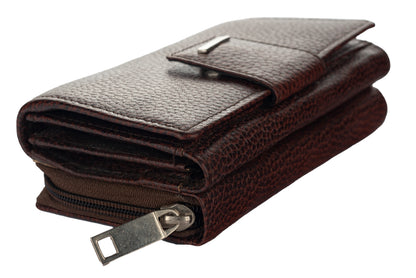 Shantiniketan Pure Leather Brown Double Flip Clutch Handbag (6*3) for Women