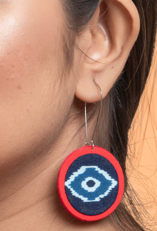 Handmade Lightweight Red Blue Evil Eye Fabric Dangler Earring