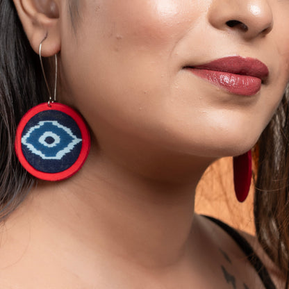 Handmade Lightweight Red Blue Evil Eye Fabric Dangler Earring