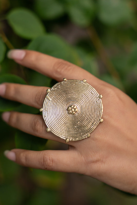 Handmade Circular Dokra Brass Adjustable Finger Ring